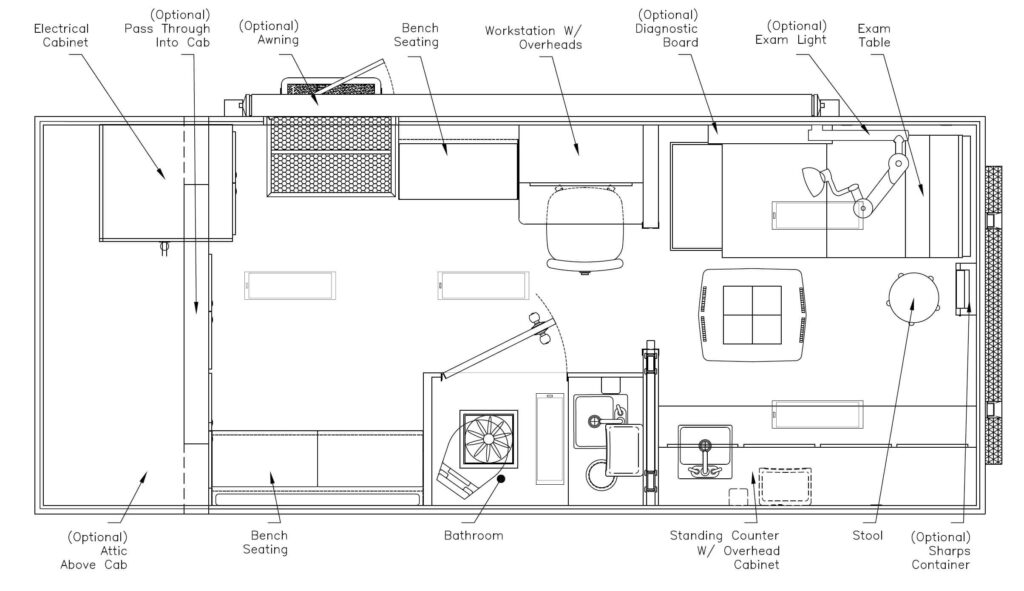 16' Medical Vehicle Floorplan Drawing