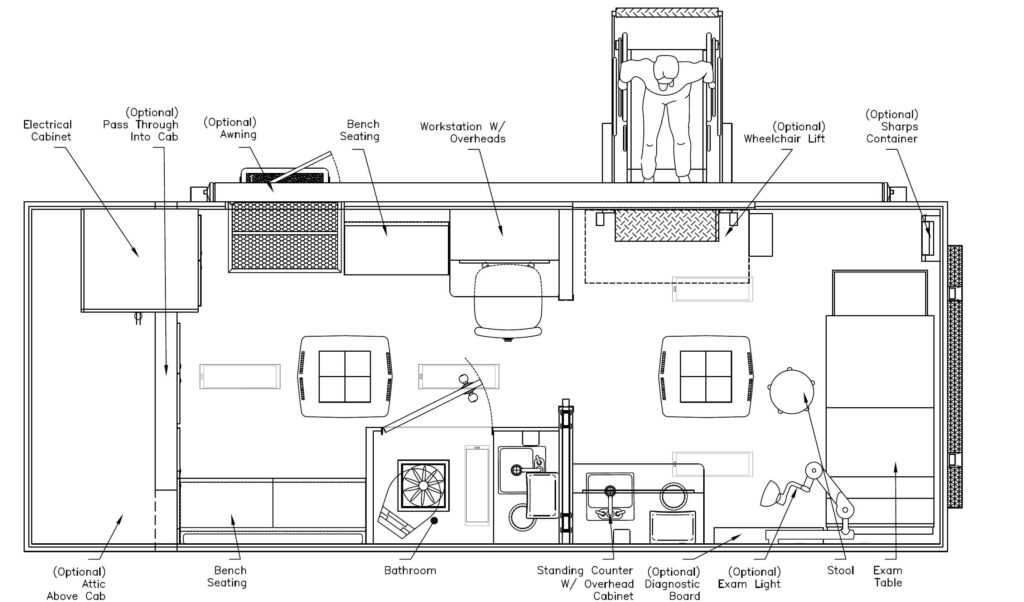 18' Medical Vehicle Floorplan Drawing